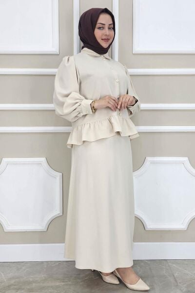 PYS KADIN FIRFIR DETAYLI ETEKLİ TESETTÜR TAKIM TAŞ - 2 BEDEN