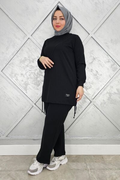 KADIN ARMA DETAYLI TESETTÜR TAKIM SİYAH - L