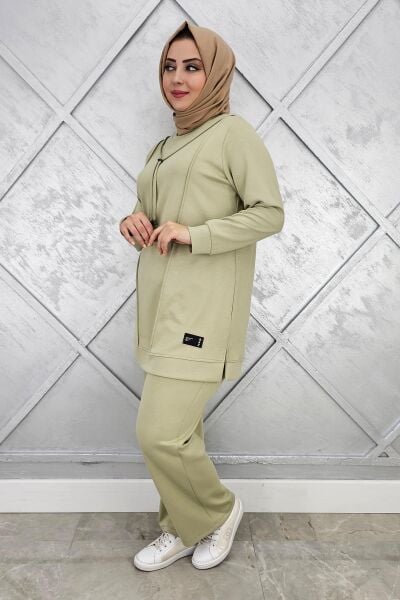 KADIN NERVÜR DİKİM ARMA DETAYLI TESETTÜR TAKIM YEŞİL - 3XL