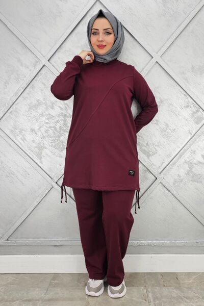 KADIN ARMA DETAYLI TESETTÜR TAKIM BORDO - L