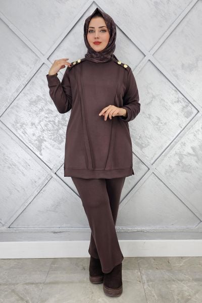 KADIN DÜĞME DETAYLI NERVÜR DİKİM TESETTÜR TAKIM