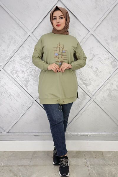 KADIN BASKI DETAYLI TESETTÜR TUNİK MİNT YEŞİLİ - 5 BEDEN