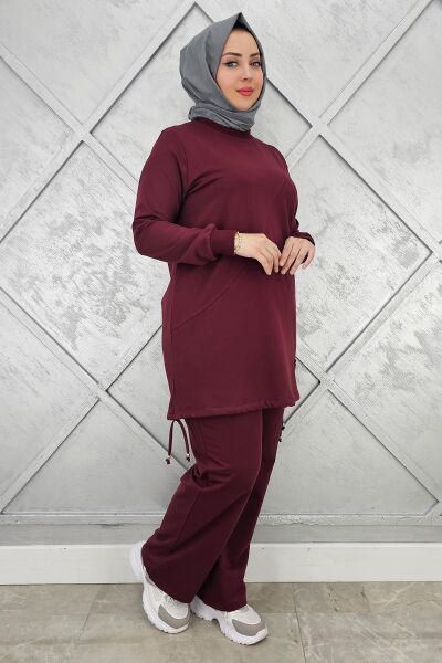 KADIN ARMA DETAYLI TESETTÜR TAKIM BORDO - XL