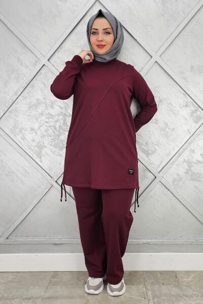 KADIN ARMA DETAYLI TESETTÜR TAKIM BORDO - XL