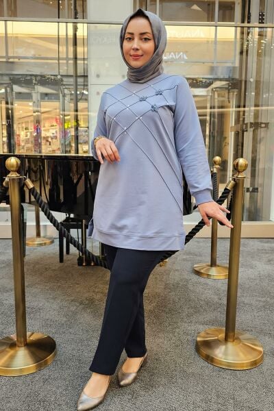 KADIN DİKME VE TAŞ DETAYLI TESETTÜR TUNİK