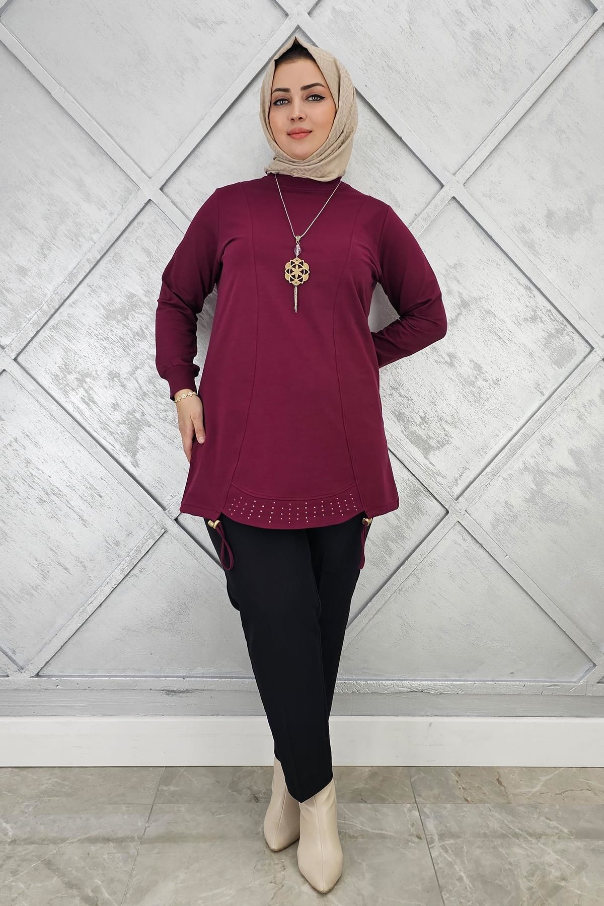 KADIN TAŞ VE KOLYE  DETAYLI TESETTÜR TUNİK