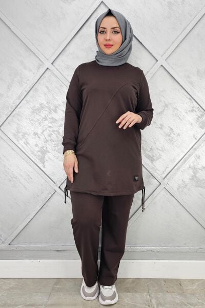 KADIN ARMA DETAYLI TESETTÜR TAKIM KAHVERENGİ - 3XL