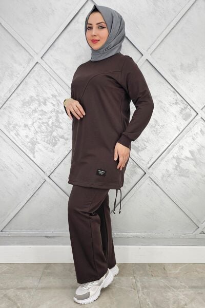 KADIN ARMA DETAYLI TESETTÜR TAKIM KAHVERENGİ - 3XL