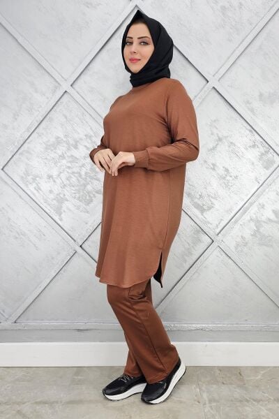 KADIN BASİC REÇMELİ TESETTÜR TAKIM SÜTLÜ KAHVE - 4 BEDEN