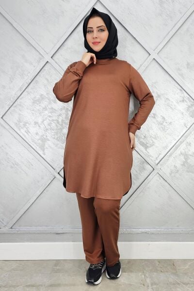 KADIN BASİC REÇMELİ TESETTÜR TAKIM SÜTLÜ KAHVE - 4 BEDEN