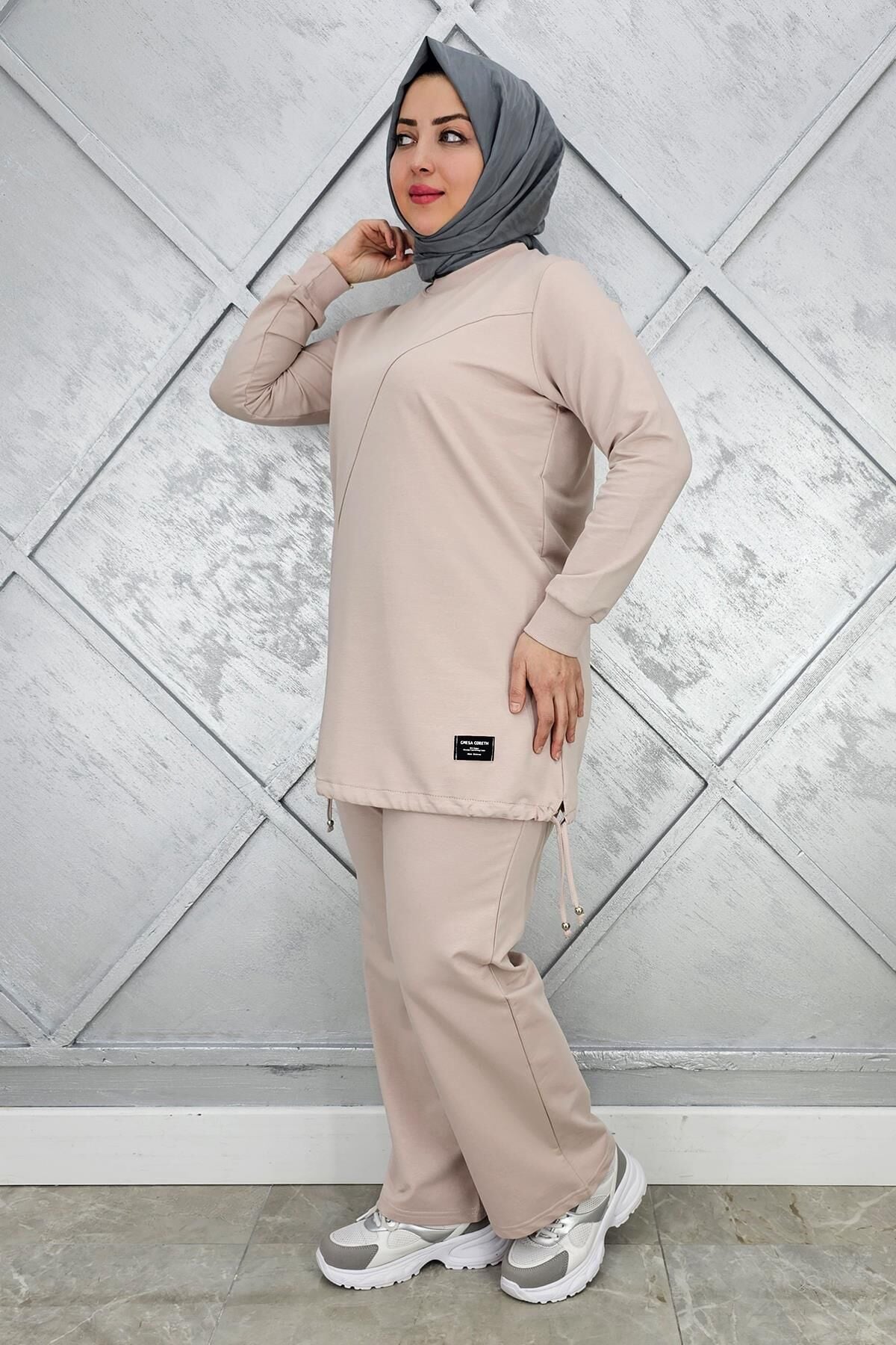 KADIN ARMA DETAYLI TESETTÜR TAKIM BEJ - L