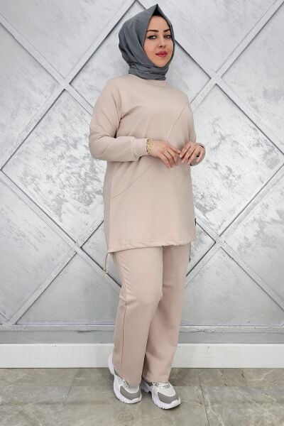 KADIN ARMA DETAYLI TESETTÜR TAKIM BEJ - L