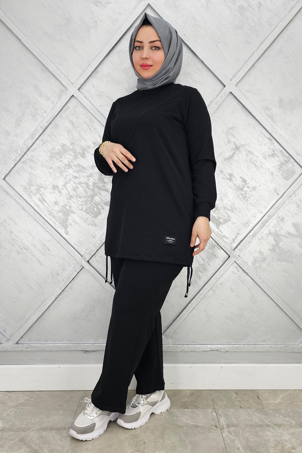 KADIN ARMA DETAYLI TESETTÜR TAKIM SİYAH - XL