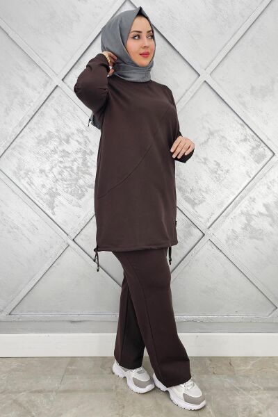 KADIN ARMA DETAYLI TESETTÜR TAKIM KAHVERENGİ - XL