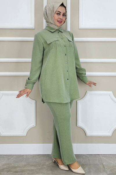 PYS KADIN TAŞ DETAYLI TESETTÜR TAKIM YEŞİL - 5 BEDEN