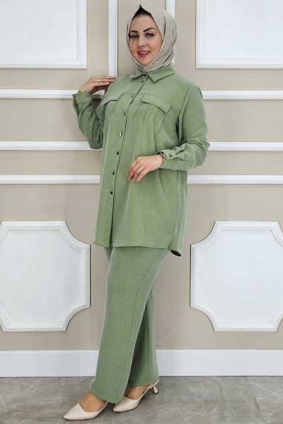 PYS KADIN TAŞ DETAYLI TESETTÜR TAKIM YEŞİL - 5 BEDEN