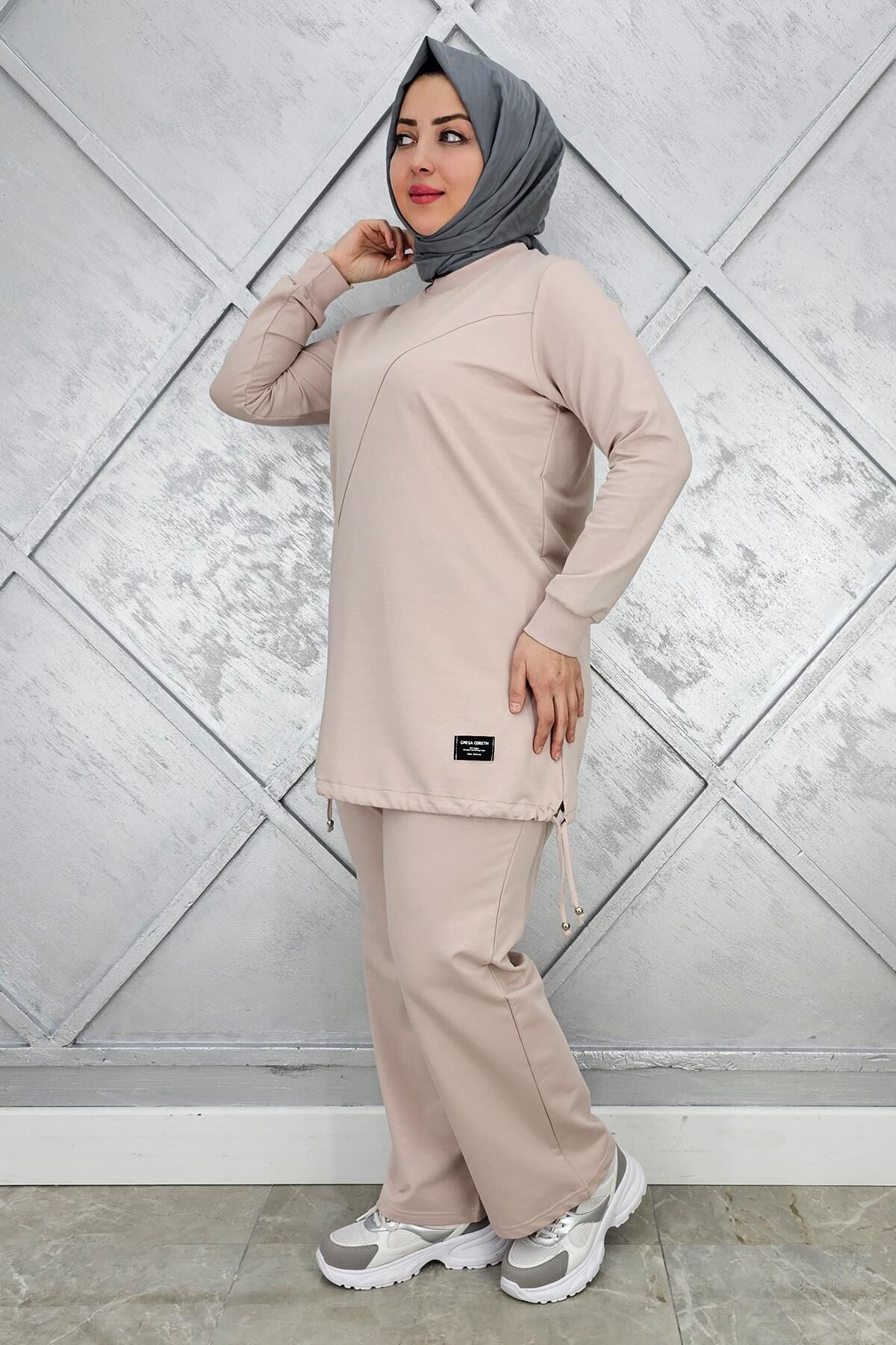 KADIN ARMA DETAYLI TESETTÜR TAKIM BEJ - 2XL