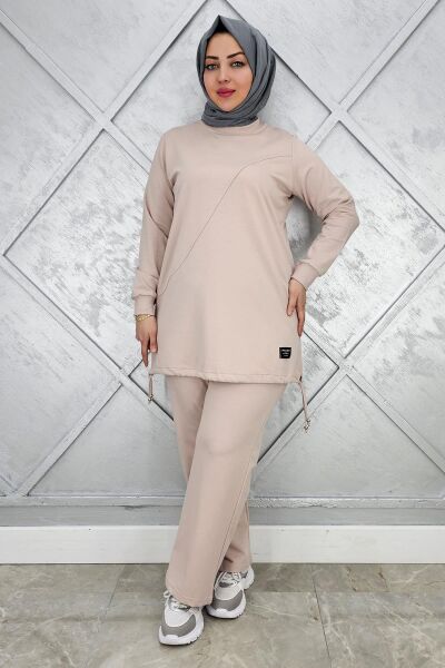 KADIN ARMA DETAYLI TESETTÜR TAKIM BEJ - 2XL
