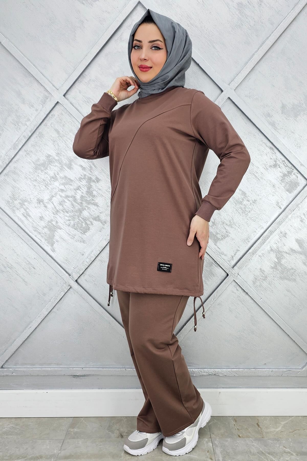 KADIN ARMA DETAYLI TESETTÜR TAKIM VİZON - XL