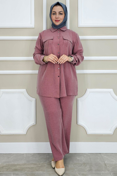 PYS KADIN TAŞ DETAYLI TESETTÜR TAKIM GÜL KURUSU - 2 BEDEN