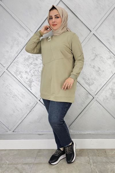 KADIN DÜĞME VE KOMBİN DETAYLI TESETTÜR TUNİK MİNT YEŞİLİ - 2XL