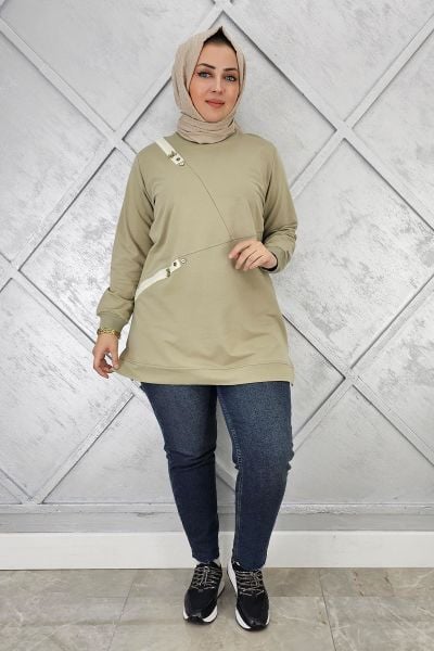 KADIN DÜĞME VE KOMBİN DETAYLI TESETTÜR TUNİK MİNT YEŞİLİ - 2XL