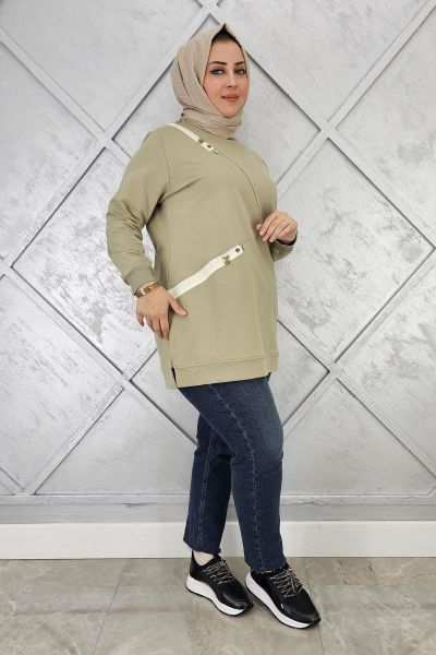 KADIN DÜĞME VE KOMBİN DETAYLI TESETTÜR TUNİK MİNT YEŞİLİ - 2XL