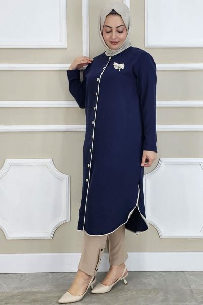 PYS KADIN BİYELİ BROŞ DETAYLI TESETTÜR KAP LACİVERT - 4 BEDEN