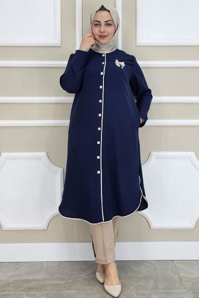 PYS KADIN BİYELİ BROŞ DETAYLI TESETTÜR KAP LACİVERT - 4 BEDEN