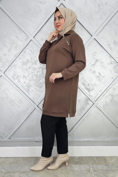KADIN FERMUAR DETAYLI TESETTÜR TUNİK 4 BEDEN