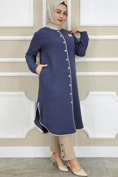 PYS KADIN BİYELİ BROŞ DETAYLI TESETTÜR KAP ANTRSİT - 2 BEDEN