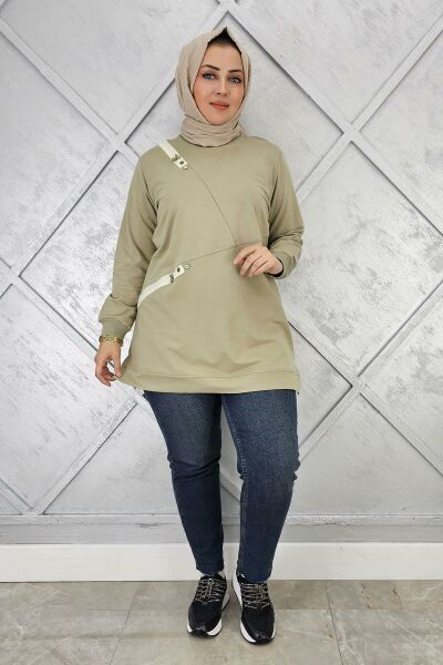 KADIN DÜĞME VE KOMBİN DETAYLI TESETTÜR TUNİK MİNT YEŞİLİ - 3XL
