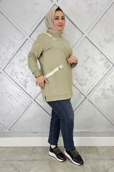 KADIN DÜĞME VE KOMBİN DETAYLI TESETTÜR TUNİK MİNT YEŞİLİ - 3XL