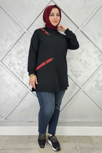 KADIN DÜĞME VE KOMBİN DETAYLI TESETTÜR TUNİK SİYAH - 3XL