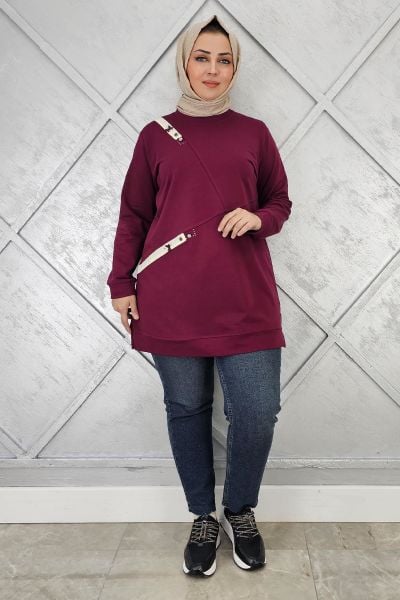 KADIN DÜĞME VE KOMBİN DETAYLI TESETTÜR TUNİK BORDO - L