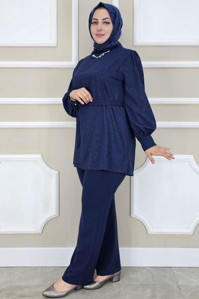 PYS KADIN DANTEL DETAYLI TESETTÜR TAKIM LACİVERT - 2 BEDEN