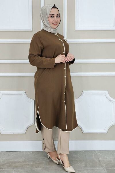 PYS KADIN BİYELİ BROŞ DETAYLI TESETTÜR KAP KAHVERENGİ - 4 BEDEN