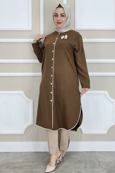 PYS KADIN BİYELİ BROŞ DETAYLI TESETTÜR KAP KAHVERENGİ - 4 BEDEN