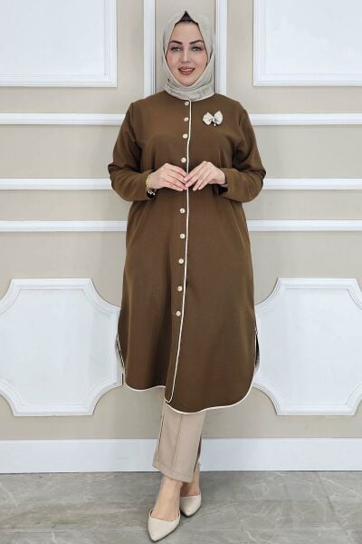 PYS KADIN BİYELİ BROŞ DETAYLI TESETTÜR KAP KAHVERENGİ - 4 BEDEN