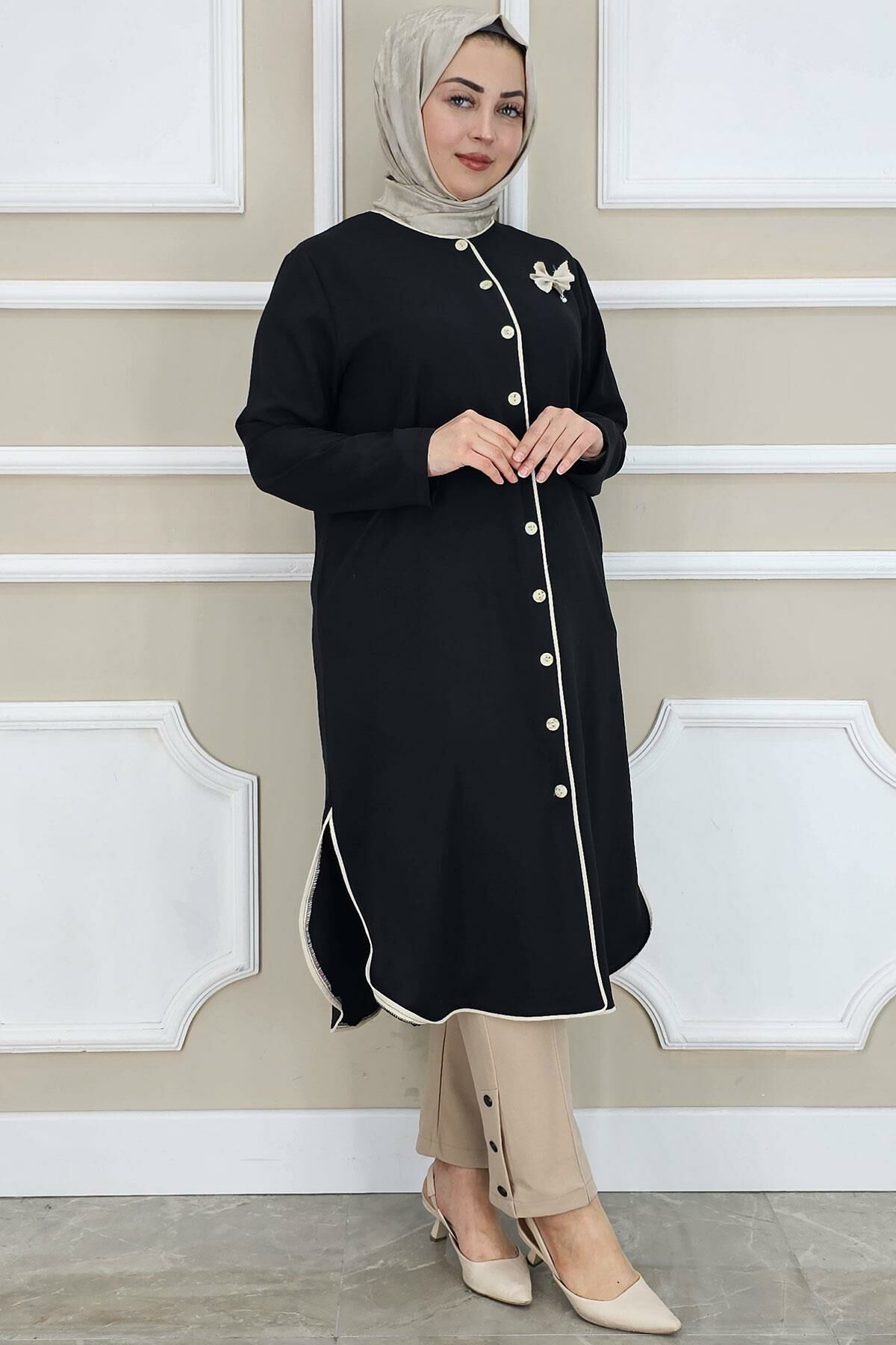 PYS KADIN BİYELİ BROŞ DETAYLI TESETTÜR KAP SİYAH - 4 BEDEN