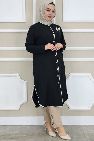 PYS KADIN BİYELİ BROŞ DETAYLI TESETTÜR KAP SİYAH - 4 BEDEN