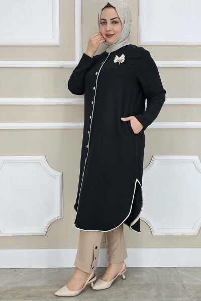 PYS KADIN BİYELİ BROŞ DETAYLI TESETTÜR KAP SİYAH - 4 BEDEN