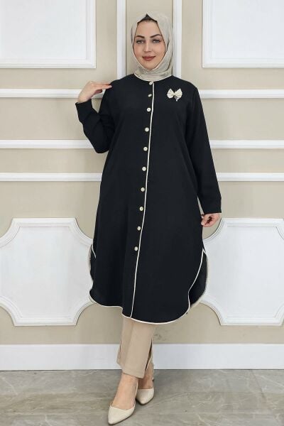 PYS KADIN BİYELİ BROŞ DETAYLI TESETTÜR KAP SİYAH - 4 BEDEN