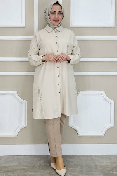 PYS KADIN TAŞ DETAYLI TESETTÜR GÖMLEK