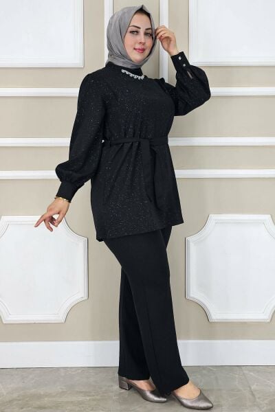 PYS KADIN DANTEL DETAYLI TESETTÜR TAKIM SİYAH - 2 BEDEN