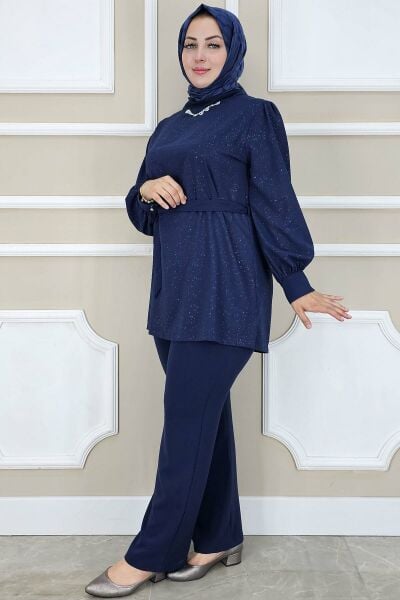 PYS KADIN DANTEL DETAYLI TESETTÜR TAKIM LACİVERT - 4 BEDEN