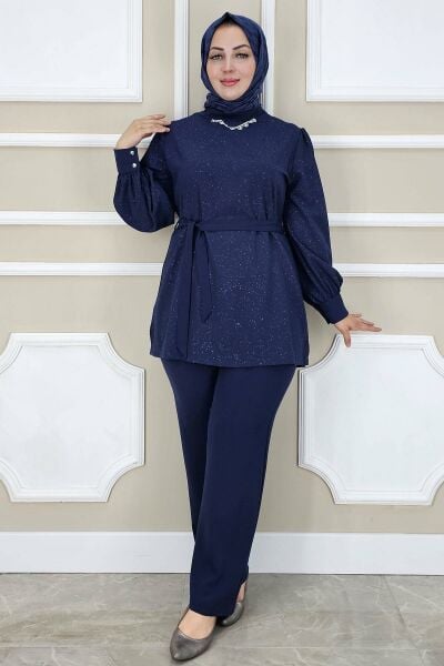 PYS KADIN DANTEL DETAYLI TESETTÜR TAKIM LACİVERT - 4 BEDEN