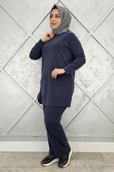 KADIN FERMUAR DETAYLI TESETTÜR TAKIM LACİVERT - 4 BEDEN