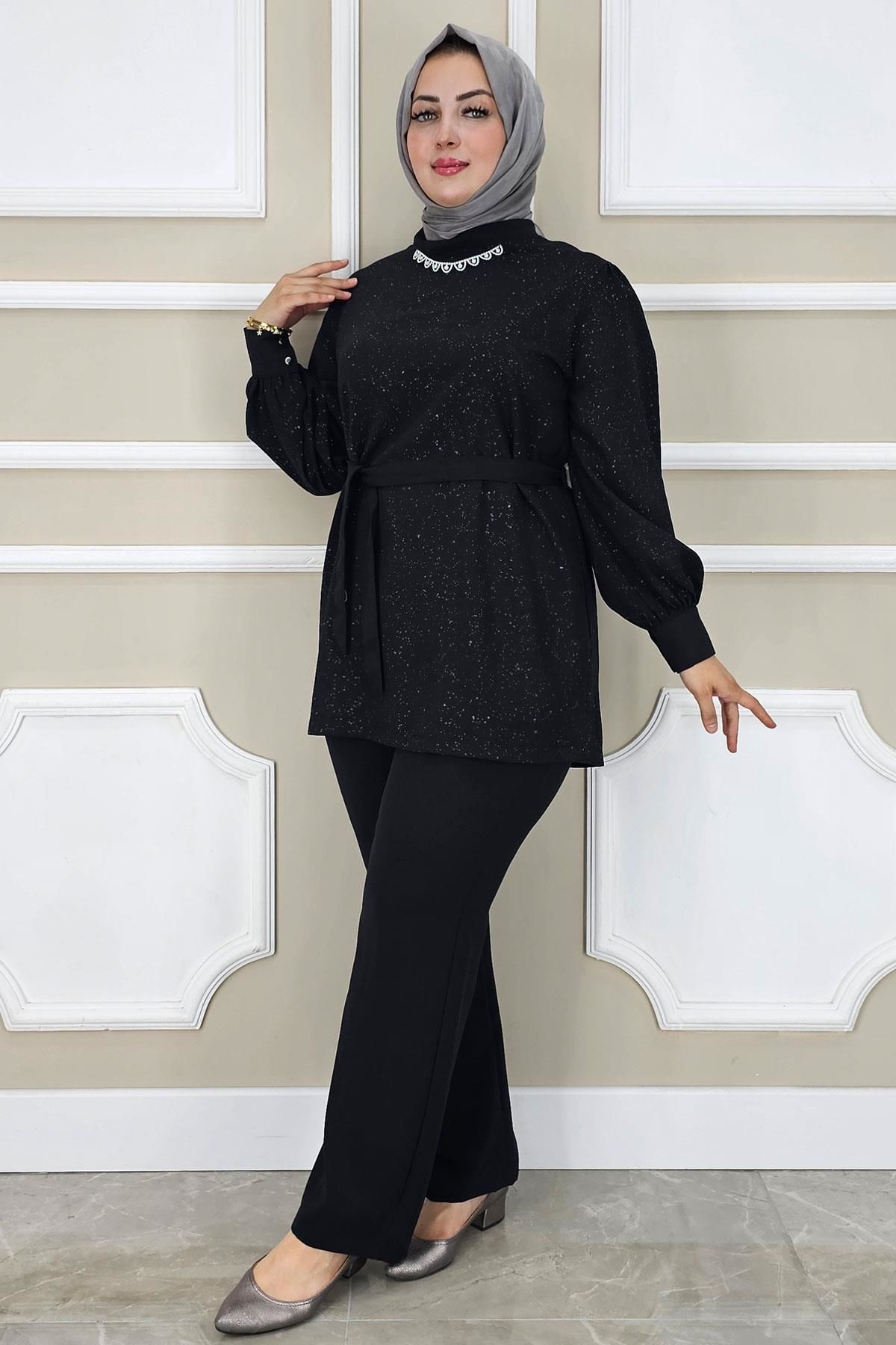 PYS KADIN DANTEL DETAYLI TESETTÜR TAKIM SİYAH - 5 BEDEN