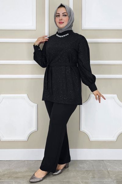 PYS KADIN DANTEL DETAYLI TESETTÜR TAKIM SİYAH - 5 BEDEN